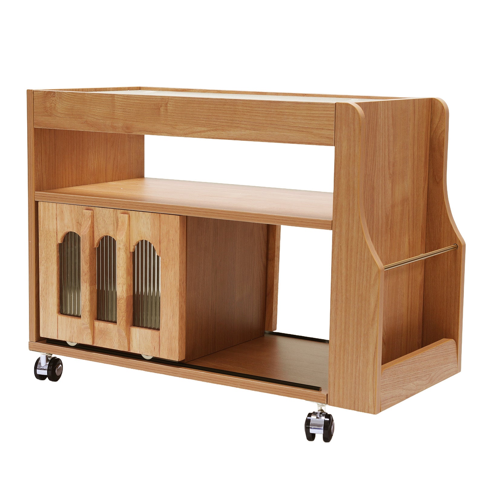 Solid Wood Side Table with Wheels Narrow Side Table with Storage Portable End Table for Bedroom Living Room