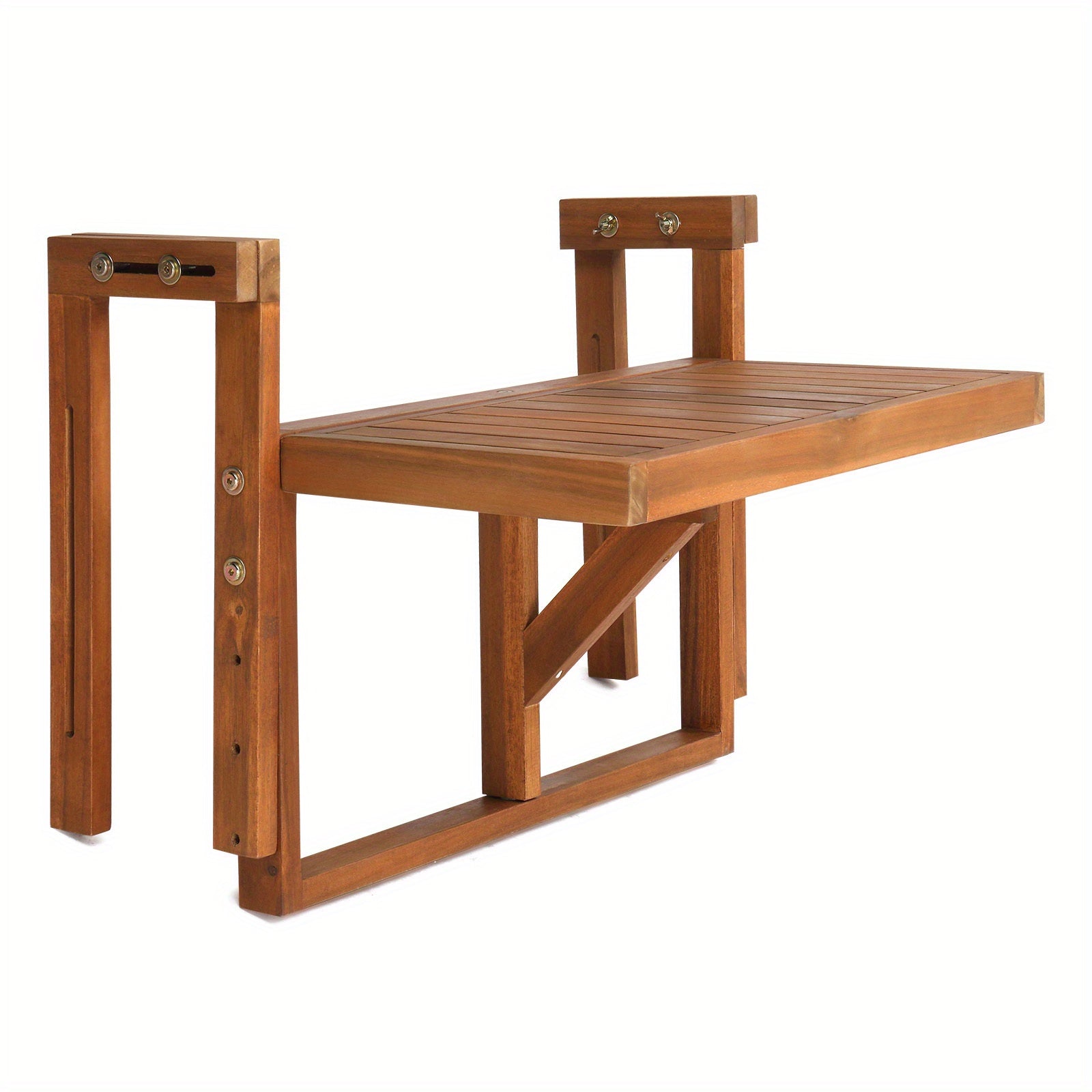 25in Hangable Folding Square\u002F Semi-Round Log Color Patio Folding Wood Side Table Acacia Wood