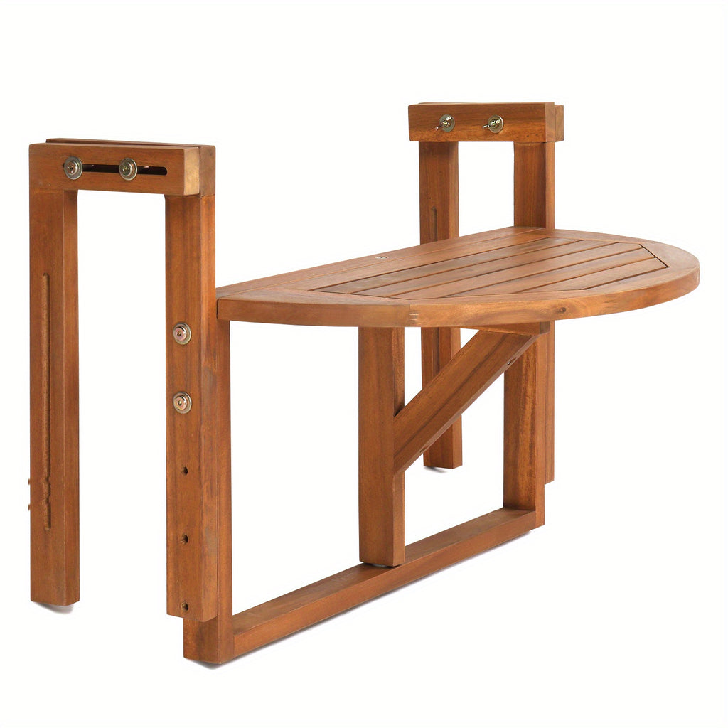 25in Hangable Folding Square\u002F Semi-Round Log Color Patio Folding Wood Side Table Acacia Wood