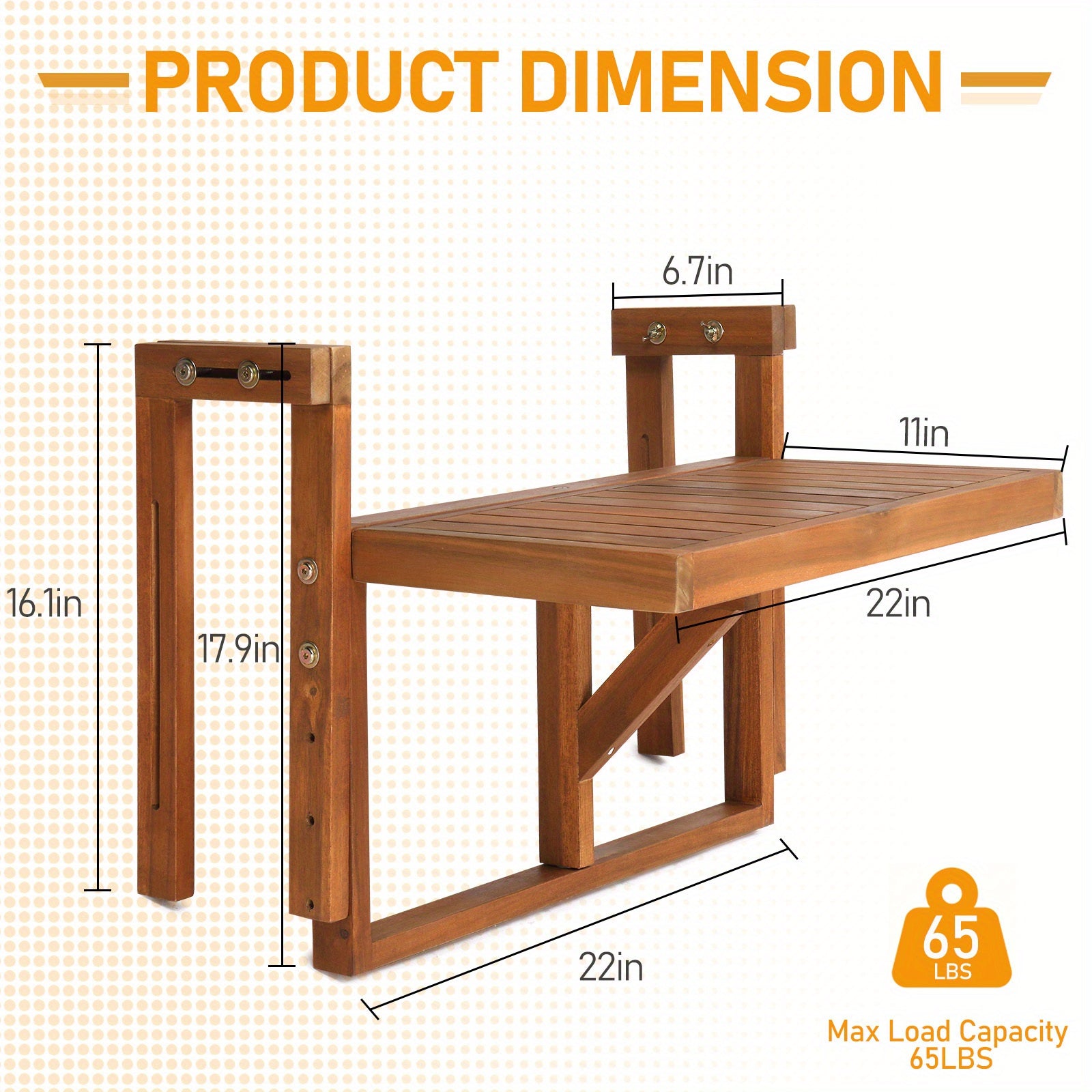25in Hangable Folding Square\u002F Semi-Round Log Color Patio Folding Wood Side Table Acacia Wood