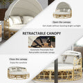 Patio Furniture Set, Round Outdoor Daybed with Retractable Canopy, Hollow Wicker PE Rattan Sectional Sofa with Washable Couch Cushions for Pool, Lawn, Cream White