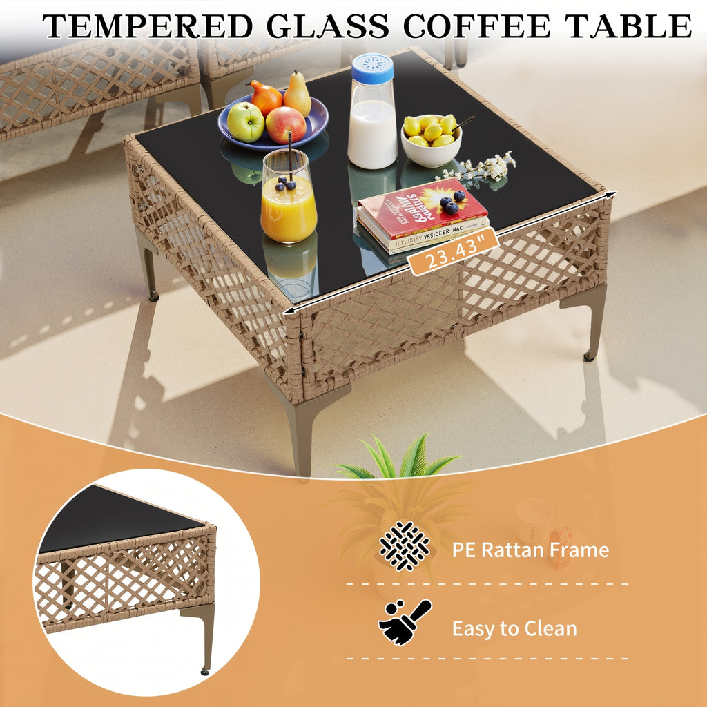 7pcs Outdoor Wicker Patio Furniture Set, Rattan Sectional Sofa with Cushions And Coffee Table, Suitable for Backyard, Poolside, Porch, Garden, Sectional Patio Furniture, Patio Table, Outdoor Table, L-shaped Patio Sofa Set