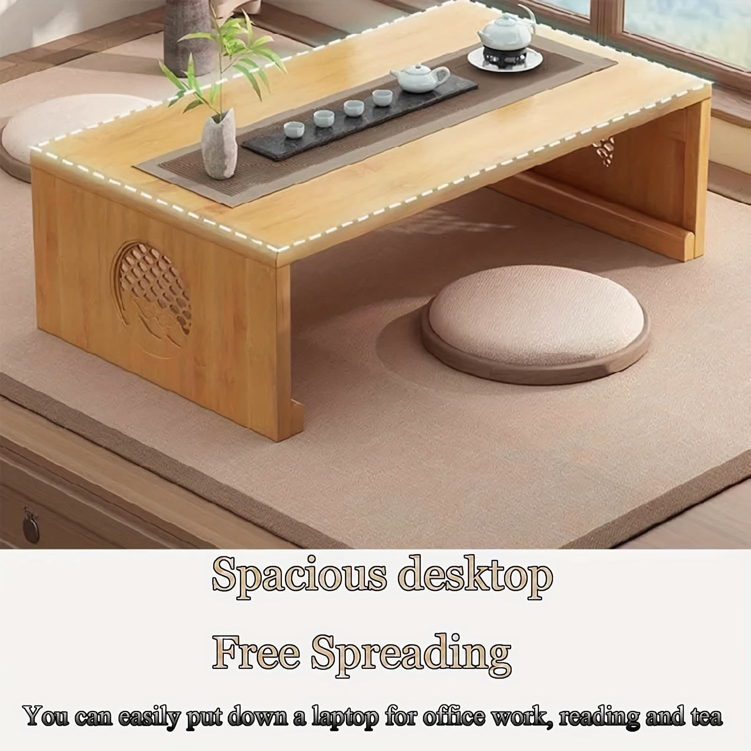 Japanese-Style Low Table, Collapsible Coffee Table, Versatile Folding Table for Tea, Suitable for Dining Room Seating
