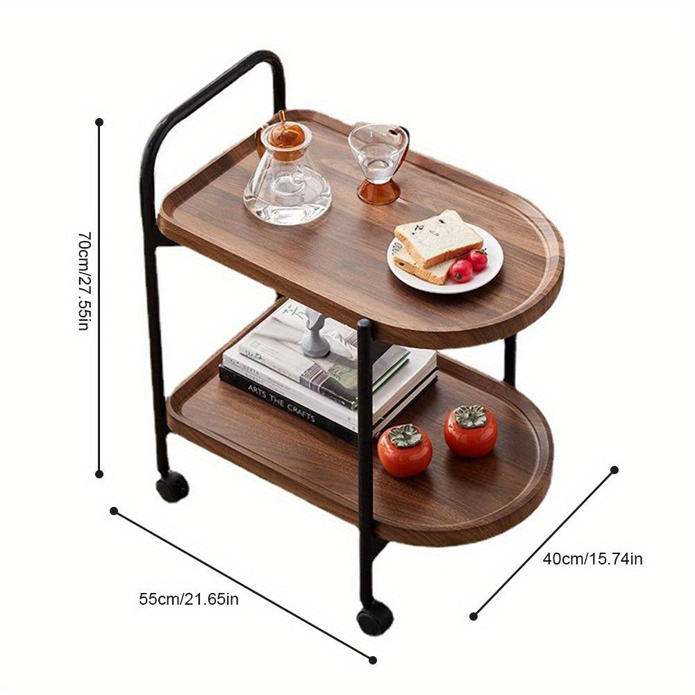 Walnut Wood Nordic Corner Table with Wheels Elegant Coffee Table Large Capacity Cart Side Rack for Reading Book Tea Vase