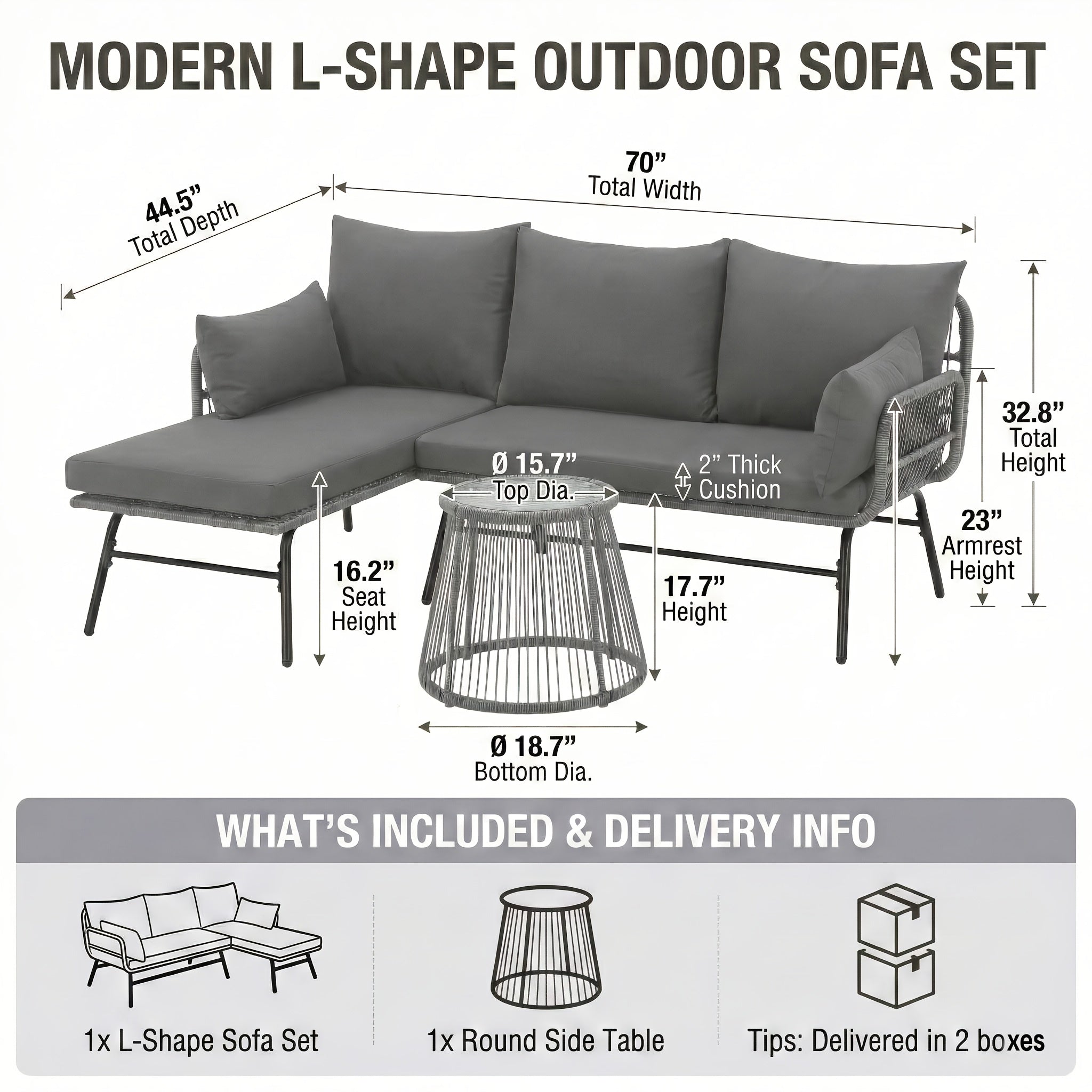 Bezseller 3pcs Outdoor Patio Rattan Furniture Set, L-Shaped Conversation Set with Coffee Table for Backyard, Balcony, Garden, Porch, Patio
