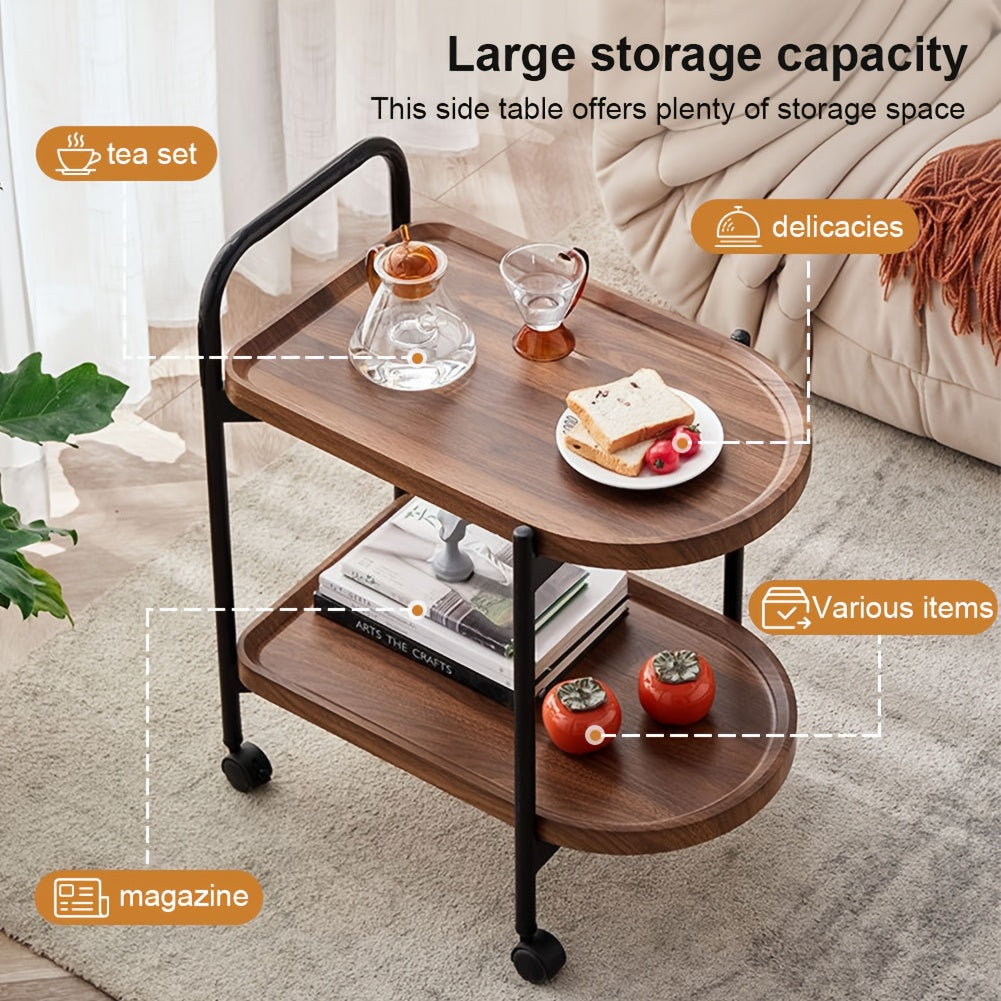 Walnut Wood Nordic Corner Table with Wheels Elegant Coffee Table Large Capacity Cart Side Rack for Reading Book Tea Vase