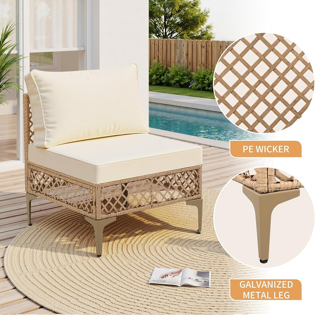7pcs Outdoor Wicker Patio Furniture Set, Rattan Sectional Sofa with Cushions And Coffee Table, Suitable for Backyard, Poolside, Porch, Garden, Sectional Patio Furniture, Patio Table, Outdoor Table, L-shaped Patio Sofa Set