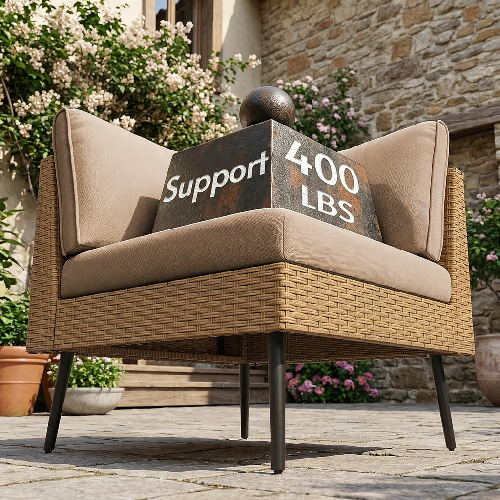 STHOUYN 5pcs L-Shaped Outdoor Wicker Sofa Set, Patio Conversation Furniture with 4\