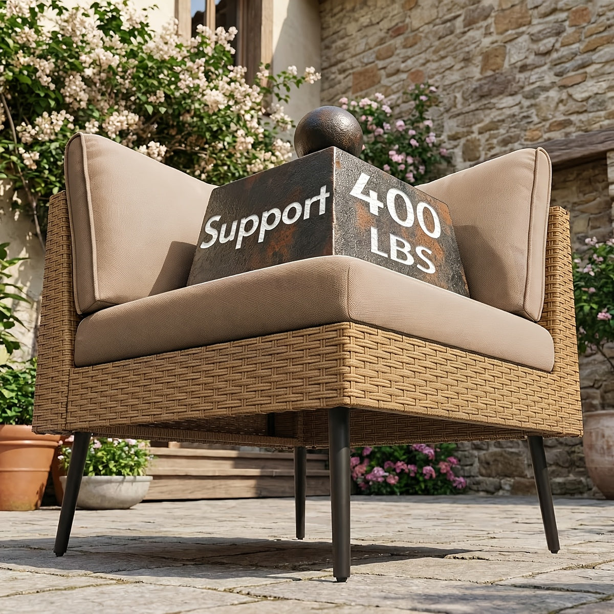 STHOUYN 5pcs L-Shaped Outdoor Wicker Sofa Set, Patio Conversation Furniture with 4\