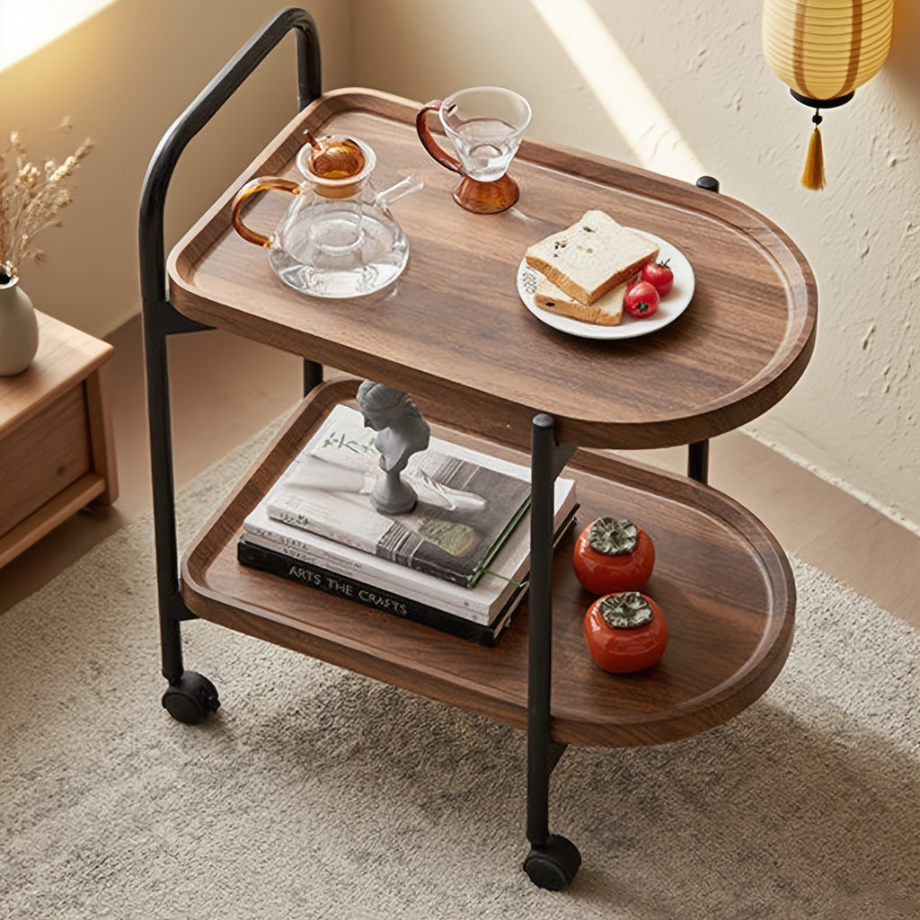 Walnut Wood Nordic Corner Table with Wheels Elegant Coffee Table Large Capacity Cart Side Rack for Reading Book Tea Vase