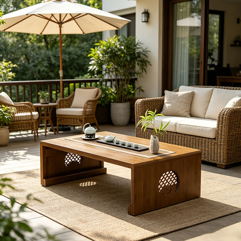 Japanese-Style Floor Table with Foldable Legs - Bamboo Low-Profile Bedside Table Suitable for Coffee, Tea, Meditation Altar, Bedside Use - Foldable Design, Space-Saving, Easy Assembly-Free Setup