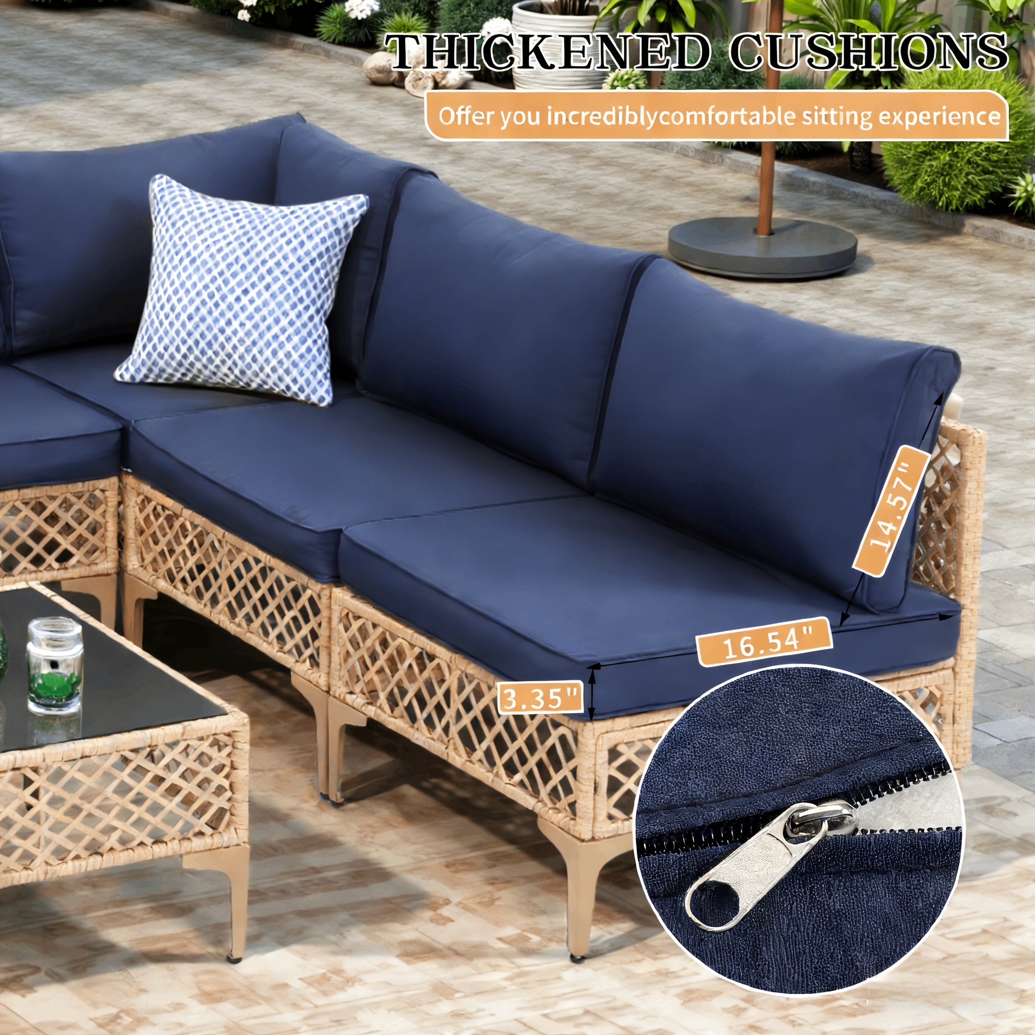 7pcs Outdoor Wicker Patio Furniture Set, Rattan Sectional Sofa with Cushions And Coffee Table, Suitable for Backyard, Poolside, Porch, Garden, Sectional Patio Furniture, Patio Table, Outdoor Table, L-shaped Patio Sofa Set
