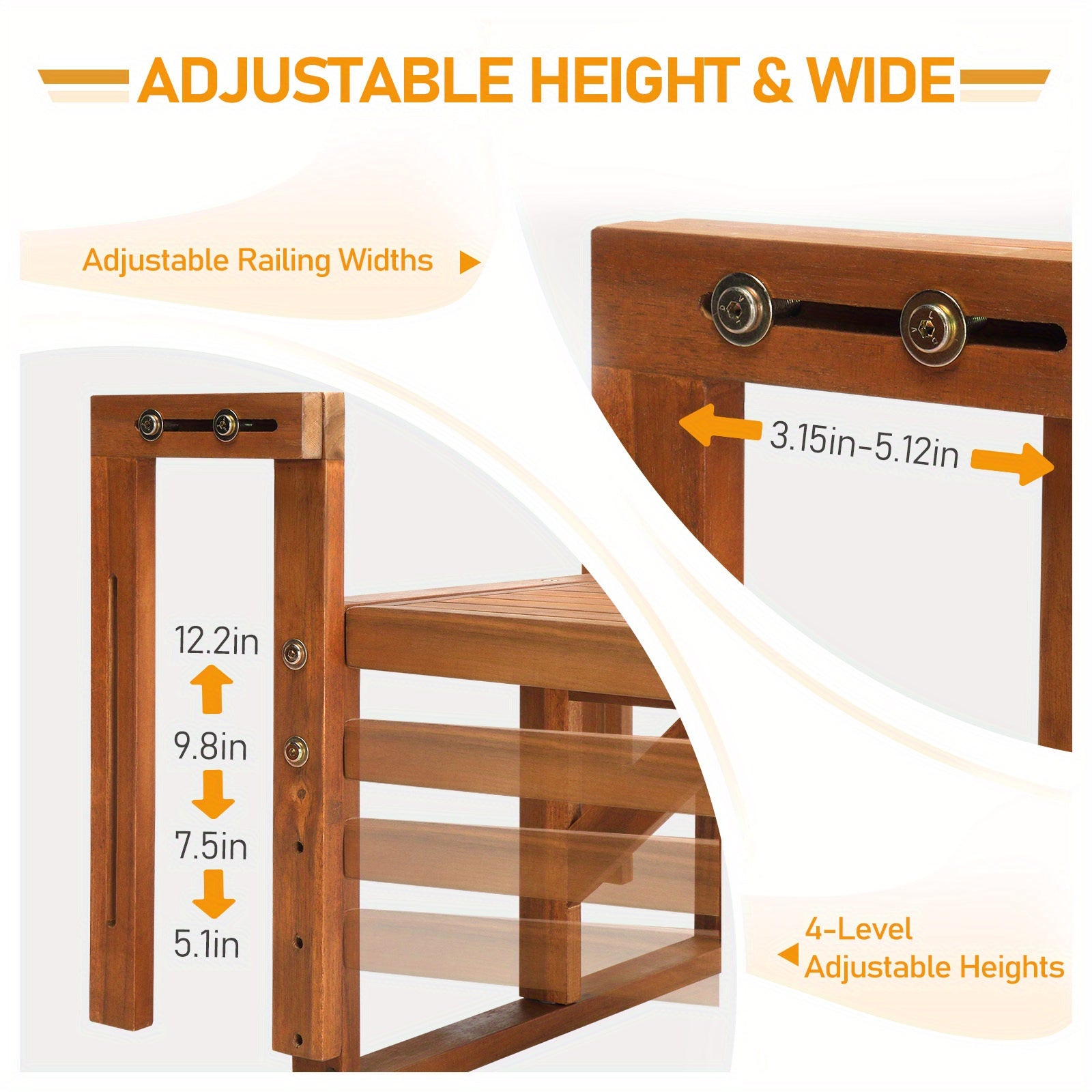25in Hangable Folding Square\u002F Semi-Round Log Color Patio Folding Wood Side Table Acacia Wood