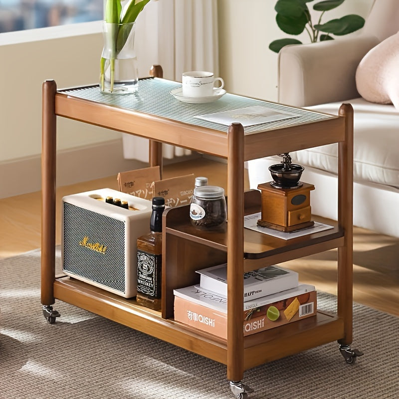1pc Compact Mobile Coffee Table - Stylish And Space-Saving, Perfect for Living Room, Bedroom And Sofa Side, Multifunctional Mini Square Table with Easy-Glide Trolley Design