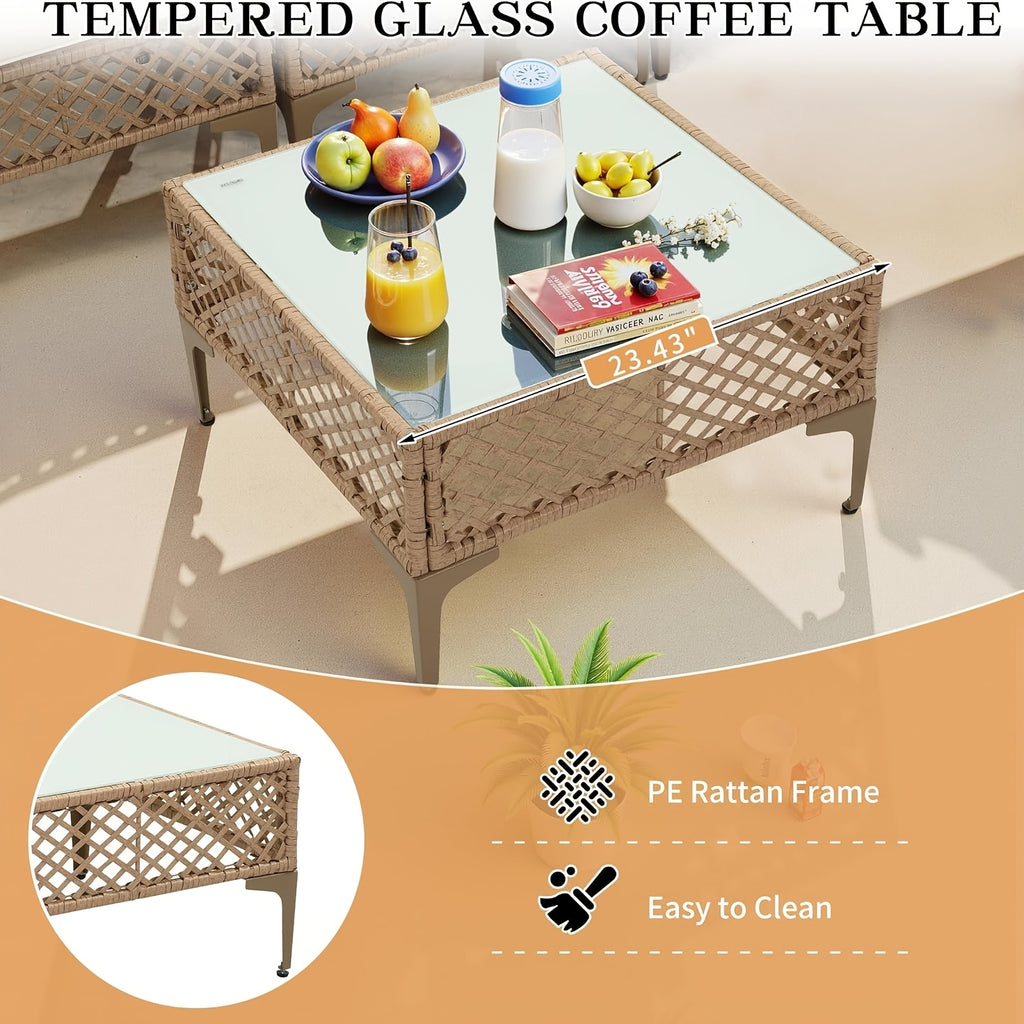 7pcs Outdoor Wicker Patio Furniture Set, Rattan Sectional Sofa with Cushions And Coffee Table, Suitable for Backyard, Poolside, Porch, Garden, Sectional Patio Furniture, Patio Table, Outdoor Table, L-shaped Patio Sofa Set