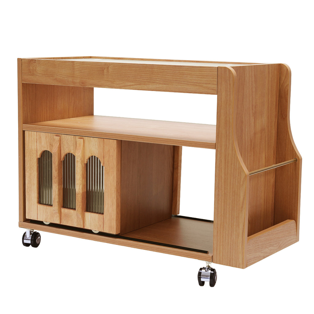 Solid Wood Side Table with Wheels Narrow Side Table with Storage Portable End Table for Bedroom Living Room